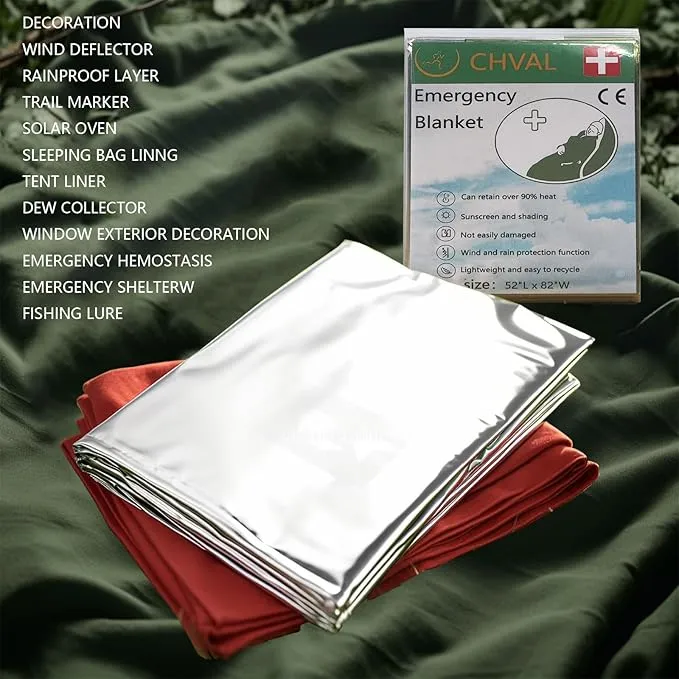 Survival Blanket Emergency Mylar Thermal Blankets, Portable Space Blankets Survival Camping Emergency Blankets. Suitability for Camping, Bug Out Bag, Survival, Hiking. (Orange)