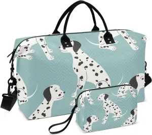 susiyo Cute White Dalmatian Dog Travel Duffel Bags Quilted Gym Bag Weekender Overnight Bags with Small Makeup Pouch