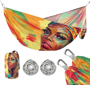 susiyo Portable Camping Hammock African Woman Printed Lightweight Hammock Comfortable Travel Swing with Tree Straps for Camping Hiking Backpacking Travel or Beach - Up to 330lbs