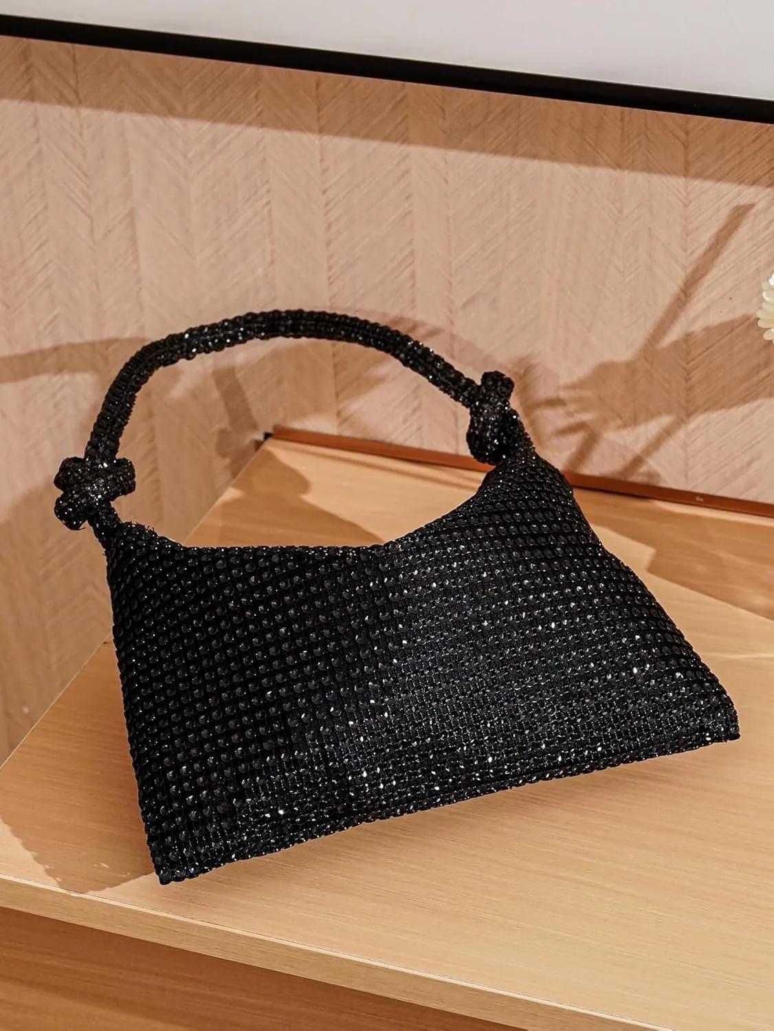SweatyRocks Women's Glitter Rhinestone Evening Bag Glamorous Shoulder Handbag Knot Strap Clutch Purse Square Bags