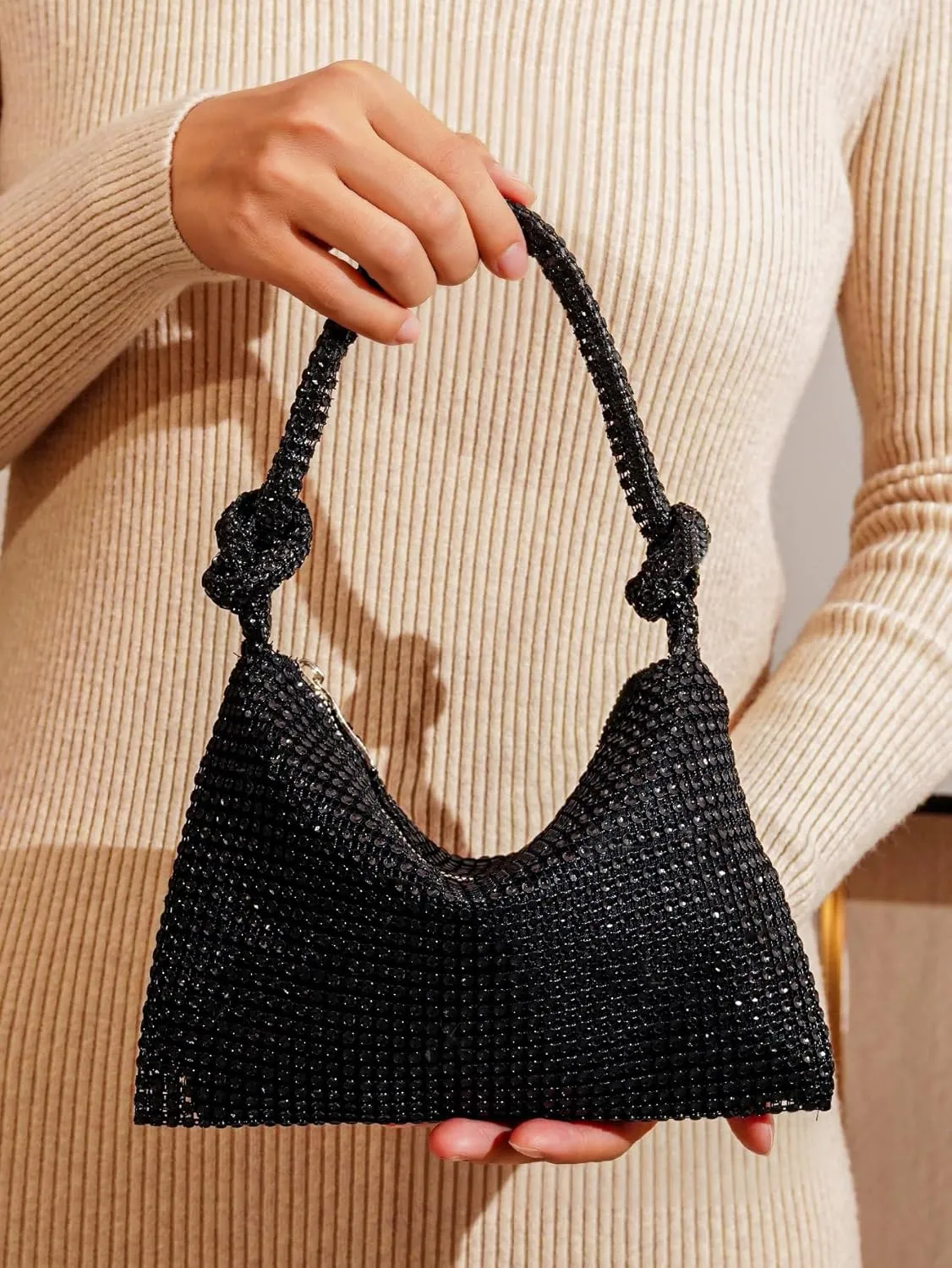 SweatyRocks Women's Glitter Rhinestone Evening Bag Glamorous Shoulder Handbag Knot Strap Clutch Purse Square Bags