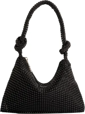 SweatyRocks Women's Glitter Rhinestone Evening Bag Glamorous Shoulder Handbag Knot Strap Clutch Purse Square Bags
