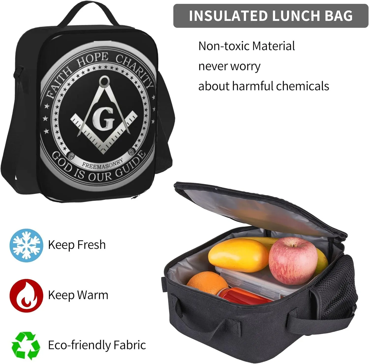 SWEET TANG School Backpack Student Set Bookbag - Masonic Faith Hope And Charity Freemason Logo Black Travel Hiking Large Capacity Antitheft Multipurpose For Man/Women/College Teen Girls