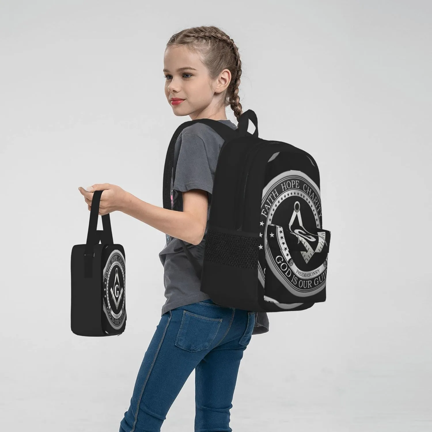 SWEET TANG School Backpack Student Set Bookbag - Masonic Faith Hope And Charity Freemason Logo Black Travel Hiking Large Capacity Antitheft Multipurpose For Man/Women/College Teen Girls