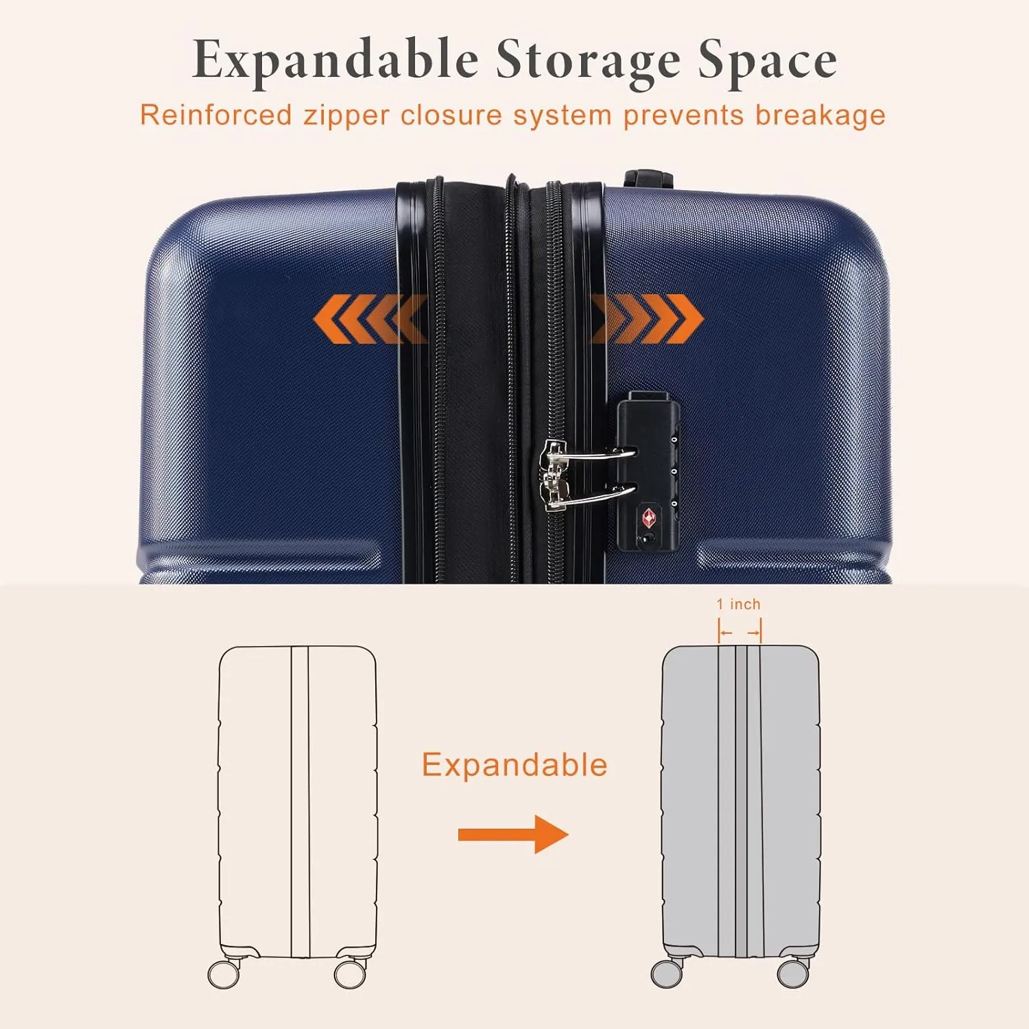 Sweetcrispy Carry on Luggage, Hard Shell ABS, Double Spinner Wheels Lightweight Suitcase TSA Lock, Navy Blue, 20 Inch