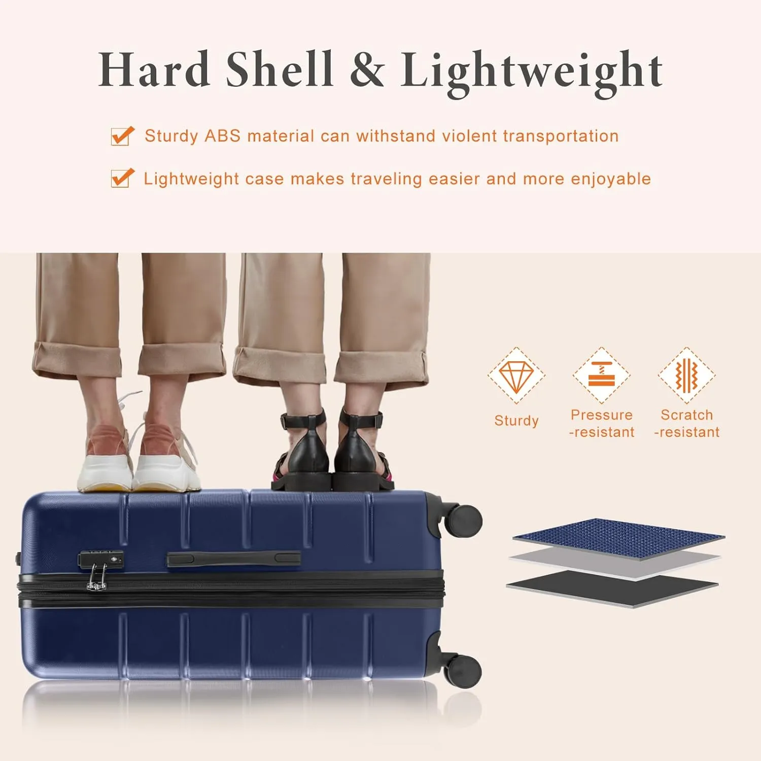 Sweetcrispy Carry on Luggage, Hard Shell ABS, Double Spinner Wheels Lightweight Suitcase TSA Lock, Navy Blue, 20 Inch