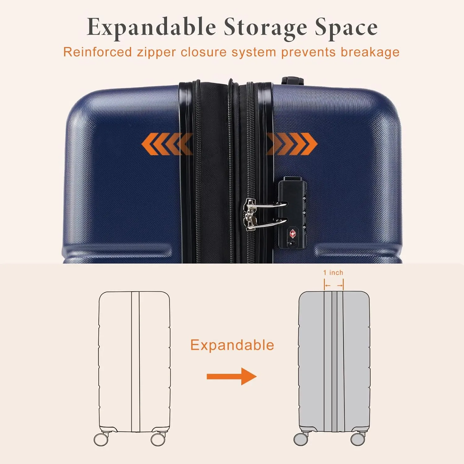 Sweetcrispy Carry on Luggage, Hard Shell ABS, Double Spinner Wheels Lightweight Suitcase TSA Lock, Navy Blue, 24 Inch