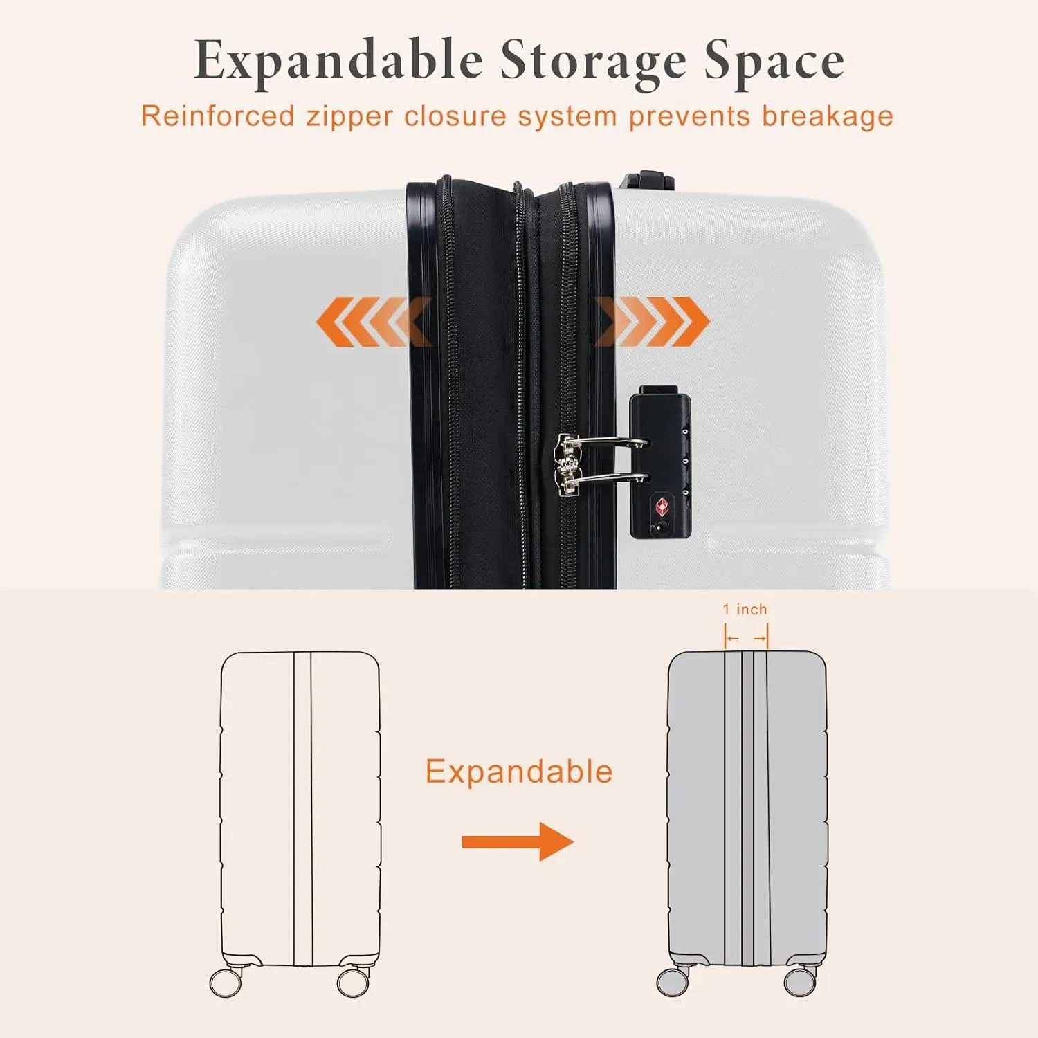 Sweetcrispy Carry on Luggage, Hard Shell ABS, Double Spinner Wheels Lightweight Suitcase TSA Lock, Raw White, 28 Inch