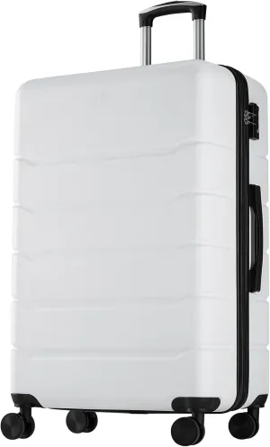 Sweetcrispy Carry on Luggage, Hard Shell ABS, Double Spinner Wheels Lightweight Suitcase TSA Lock, Raw White, 28 Inch