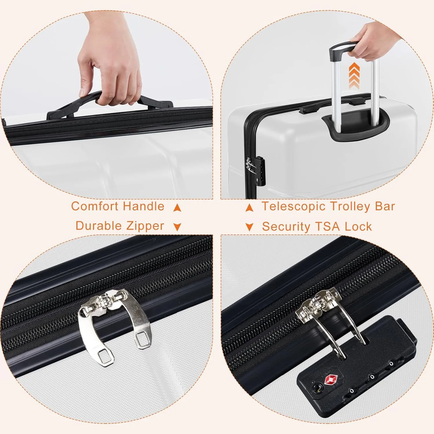 Sweetcrispy Carry on Luggage, Hard Shell ABS, Double Spinner Wheels Lightweight Suitcase TSA Lock, Raw White, 28 Inch