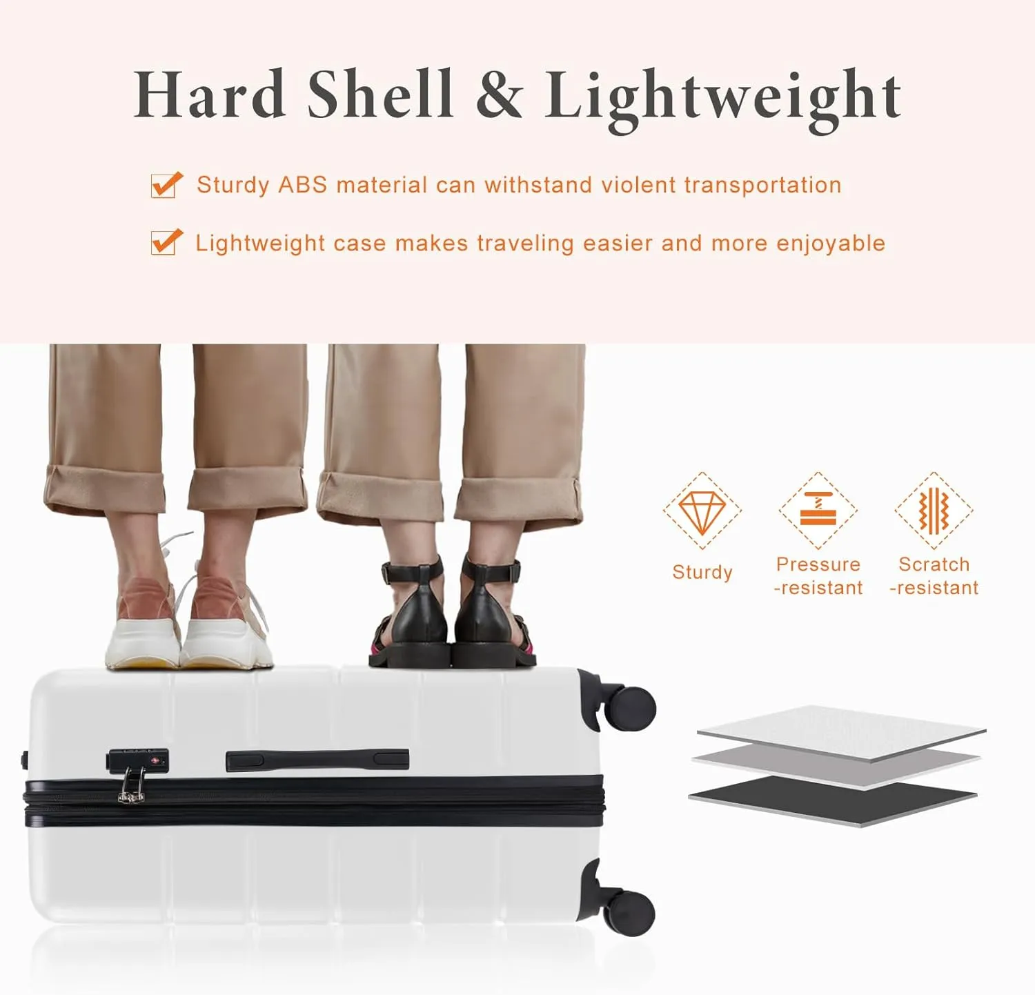 Sweetcrispy Carry on Luggage, Hard Shell ABS, Double Spinner Wheels Lightweight Suitcase TSA Lock, Raw White, 28 Inch