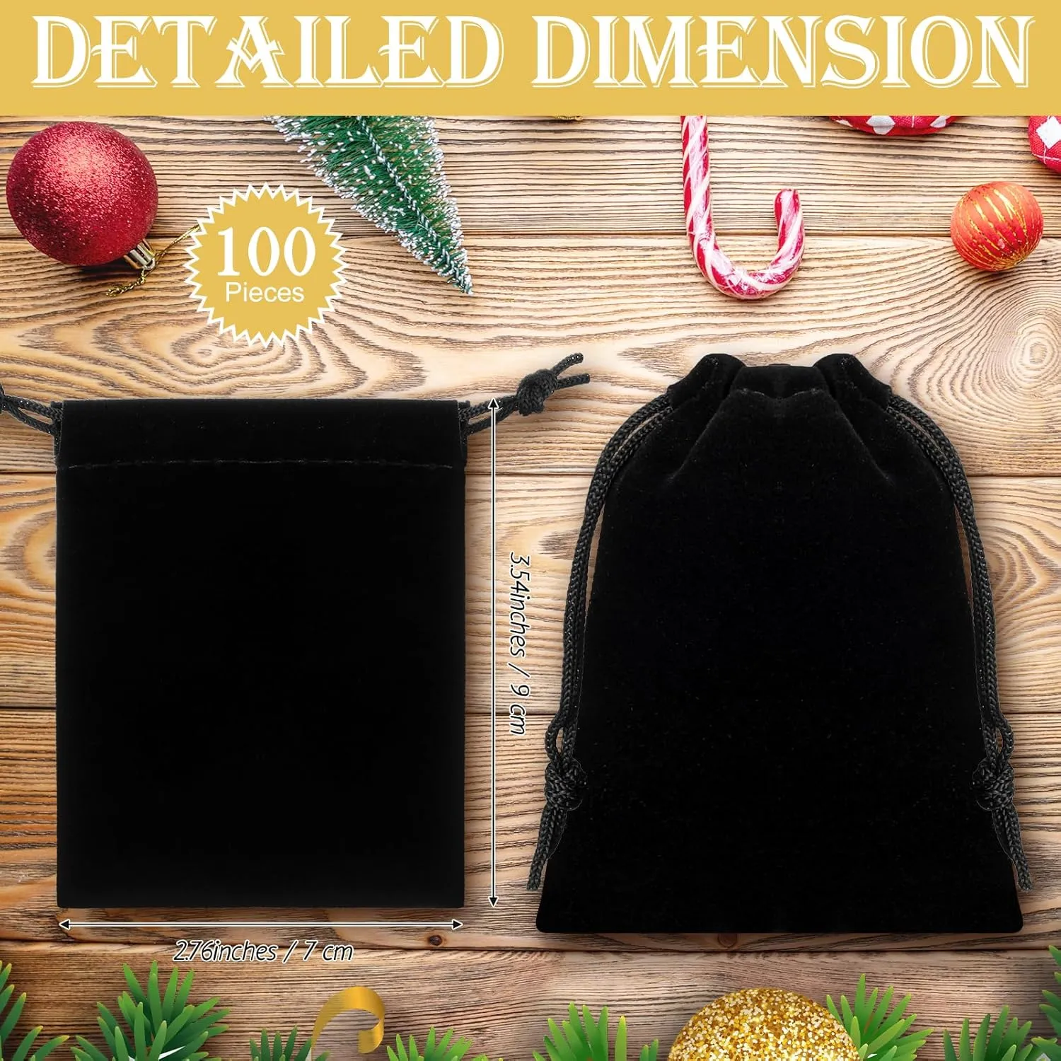 Sweetude 100 Pieces Velvet Drawstring Bags Jewelry Pouches for Christmas 2.76 x 3.54 Inches Wedding Mini Gift Bags for Christmas, Party Favors(Black)
