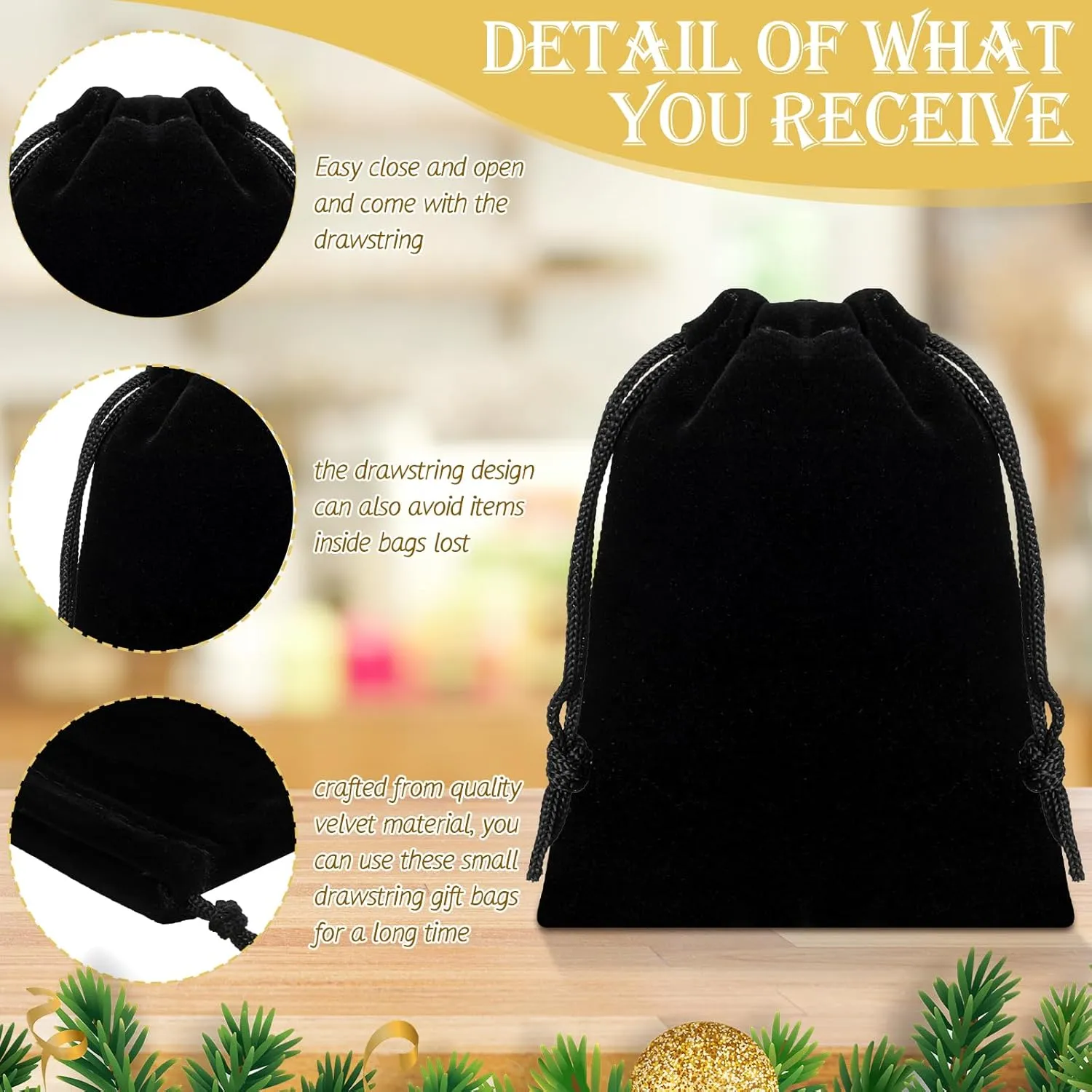 Sweetude 100 Pieces Velvet Drawstring Bags Jewelry Pouches for Christmas 2.76 x 3.54 Inches Wedding Mini Gift Bags for Christmas, Party Favors(Black)
