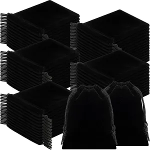 Sweetude 100 Pieces Velvet Drawstring Bags Jewelry Pouches for Christmas 2.76 x 3.54 Inches Wedding Mini Gift Bags for Christmas, Party Favors(Black)