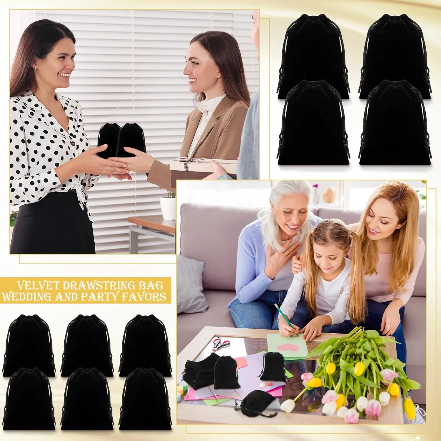 Sweetude 100 Pieces Velvet Drawstring Bags Jewelry Pouches for Christmas 2.76 x 3.54 Inches Wedding Mini Gift Bags for Christmas, Party Favors(Black)