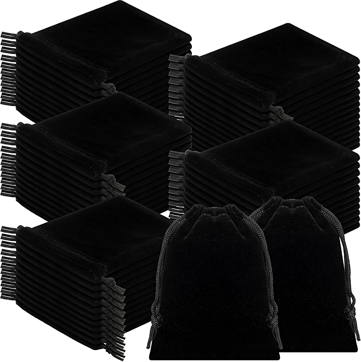 Sweetude 100 Pieces Velvet Drawstring Bags Jewelry Pouches for Christmas 2.76 x 3.54 Inches Wedding Mini Gift Bags for Christmas, Party Favors(Black)