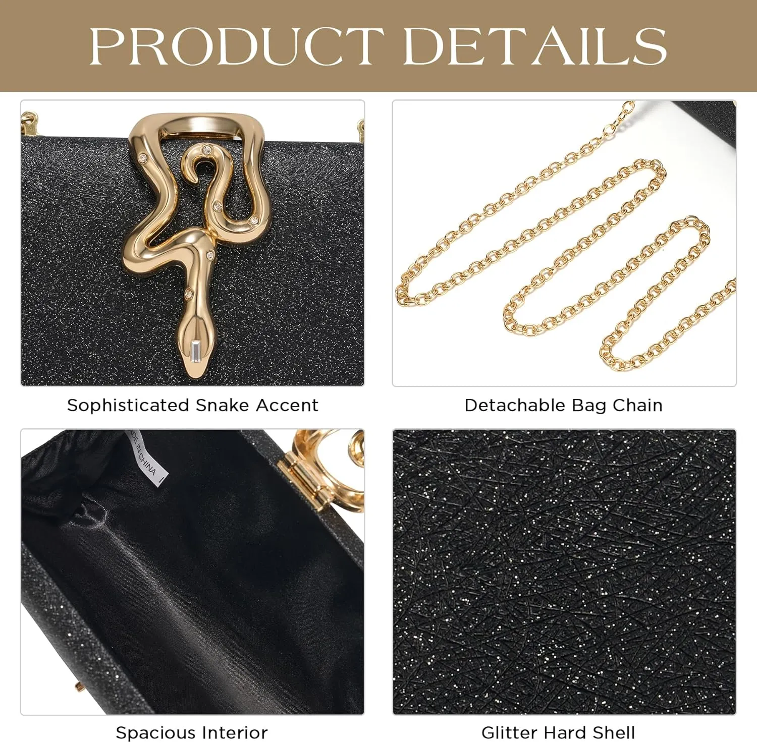 SWEETV Glitter Clutch Purses for Women Elegant Evening Bag for Parties, Weddings, and Formal Events