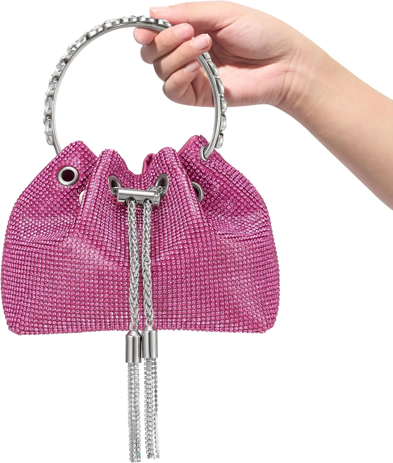 SWEETV Women's Rhinestone Bucket Bag Sparkly Sequin Evening Handbag Purse for Formal/Wedding/Cocktail/Prom/Party/Club