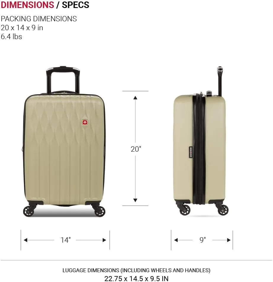 SwissGear 8018 Hardside Expandable Luggage with Spinner Wheels, Sand, Carry-On 20-Inch
