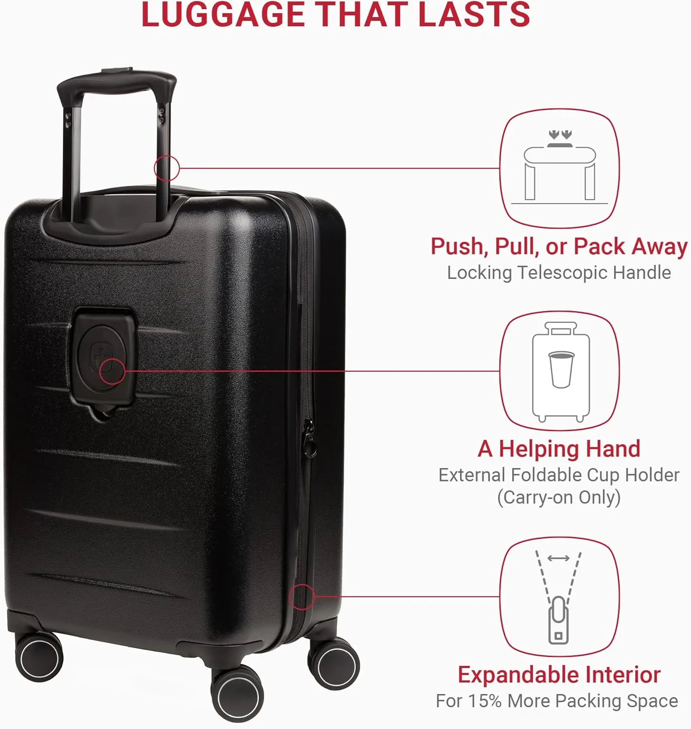 SwissGear 8020 Eclipse Hardside Expandable Luggage with Spinner Wheels, Black, Carry-On 18-Inch