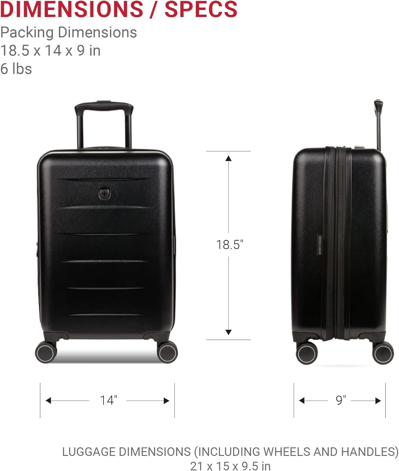 SwissGear 8020 Eclipse Hardside Expandable Luggage with Spinner Wheels, Black, Carry-On 18-Inch