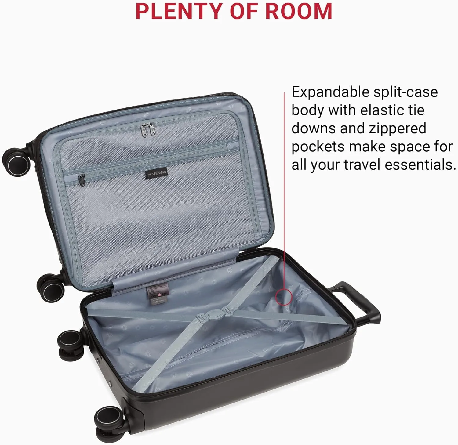 SwissGear 8020 Eclipse Hardside Expandable Luggage with Spinner Wheels, Black, Carry-On 18-Inch