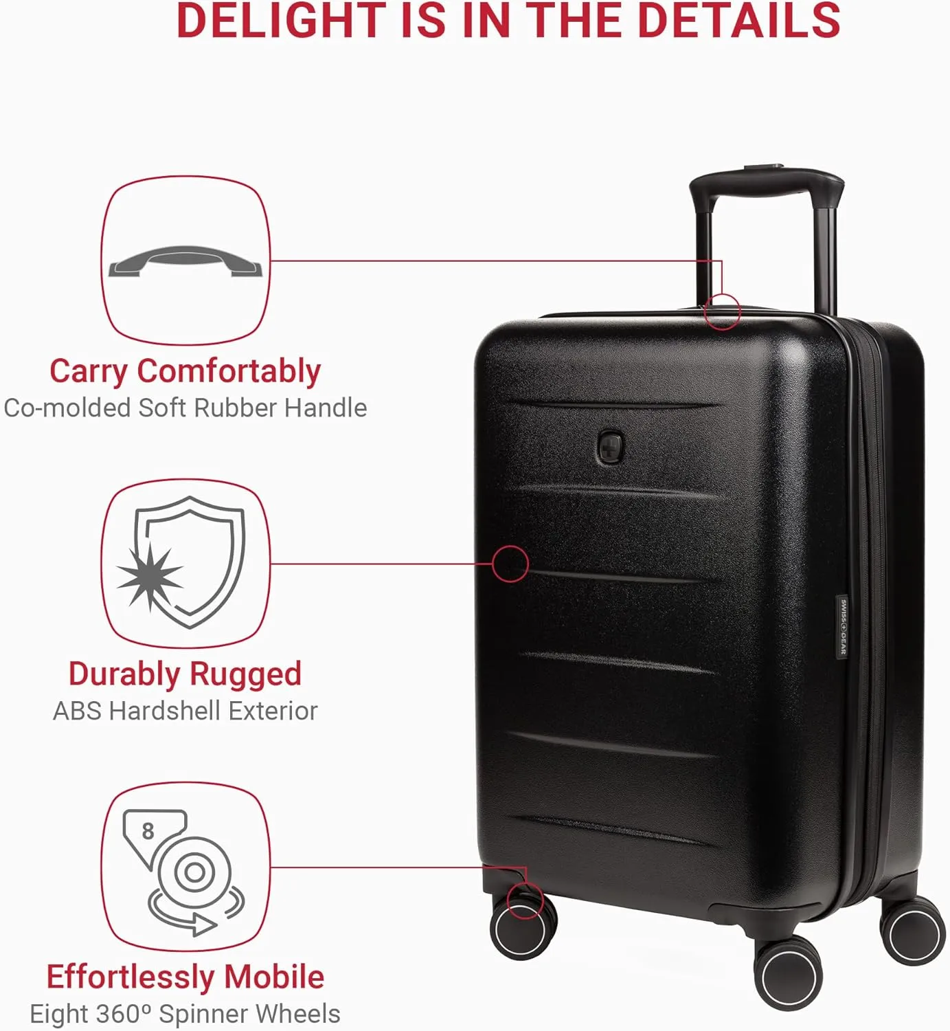 SwissGear 8020 Eclipse Hardside Expandable Luggage with Spinner Wheels, Black, Carry-On 18-Inch