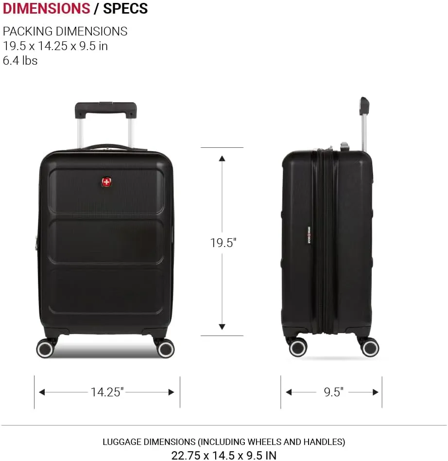 SwissGear 8090 Hardside Expandable Luggage with Spinner Wheels, Black, Checked-Large 28-Inch