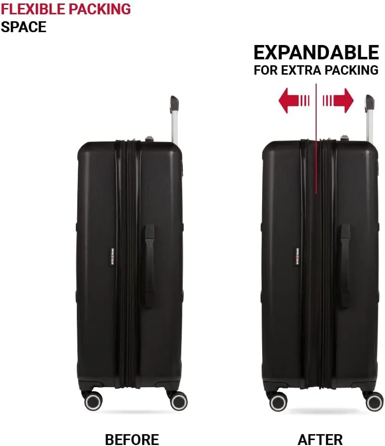 SwissGear 8090 Hardside Expandable Luggage with Spinner Wheels, Black, Checked-Large 28-Inch