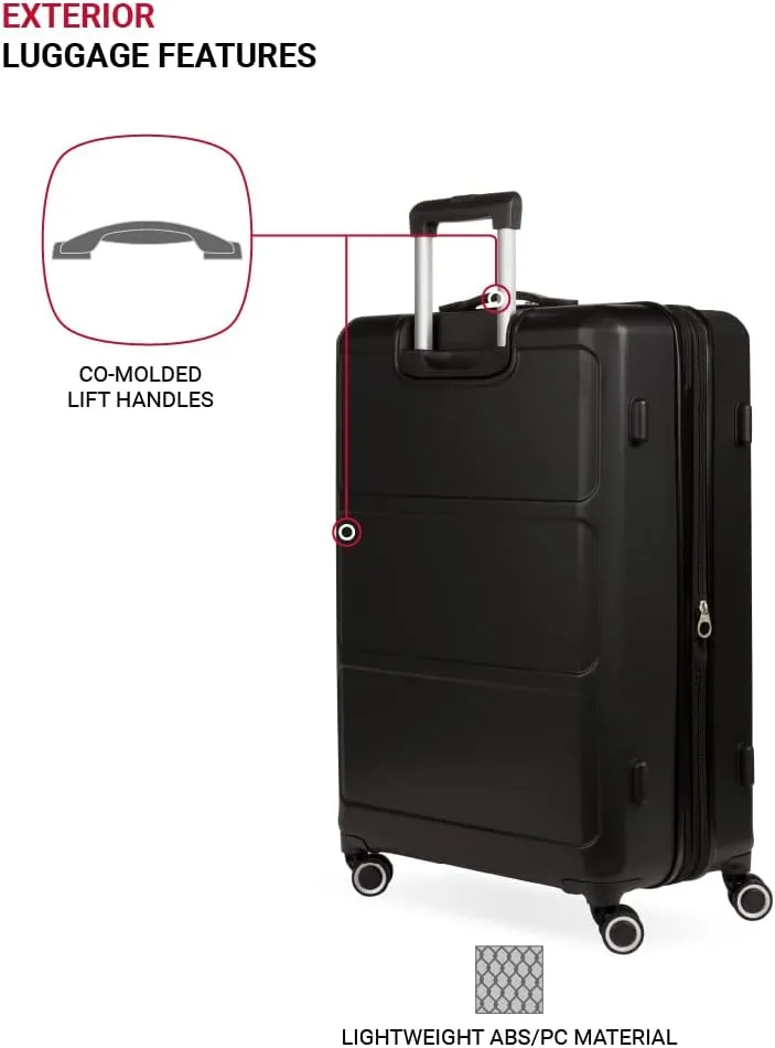 SwissGear 8090 Hardside Expandable Luggage with Spinner Wheels, Black, Checked-Large 28-Inch