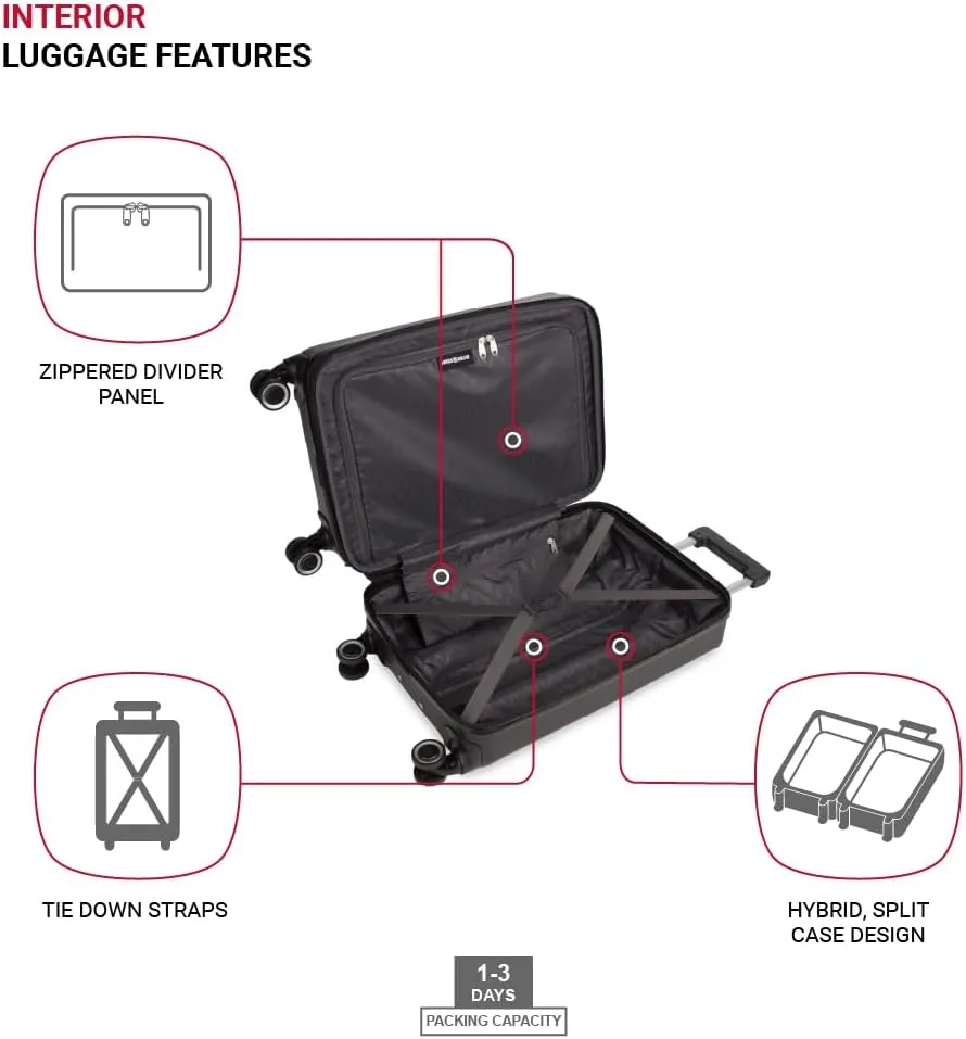 SwissGear 8090 Hardside Expandable Luggage with Spinner Wheels, Black, Checked-Large 28-Inch