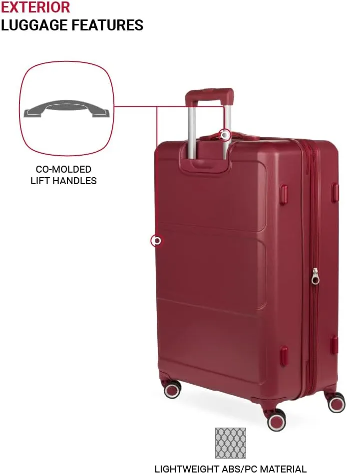 SwissGear 8090 Hardside Expandable Luggage with Spinner Wheels, Burgundy, Checked-Large 28-Inch