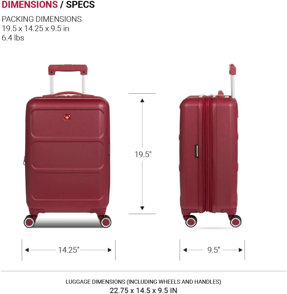 SwissGear 8090 Hardside Expandable Luggage with Spinner Wheels, Burgundy, Checked-Large 28-Inch
