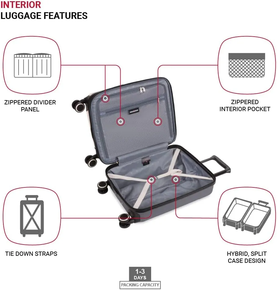 SwissGear Duet Hardside Expandable Luggage with Spinner Wheels, Pink/Dark Grey, Carry-On 19-Inch