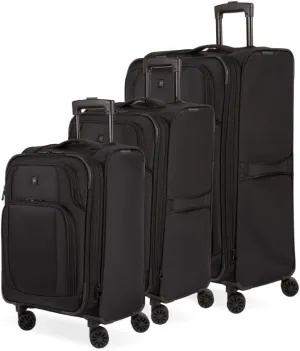 SwissGear Sion II Softside Expandable Luggage with Spinner Wheels, Black, 3-Piece Set (20/24/28)