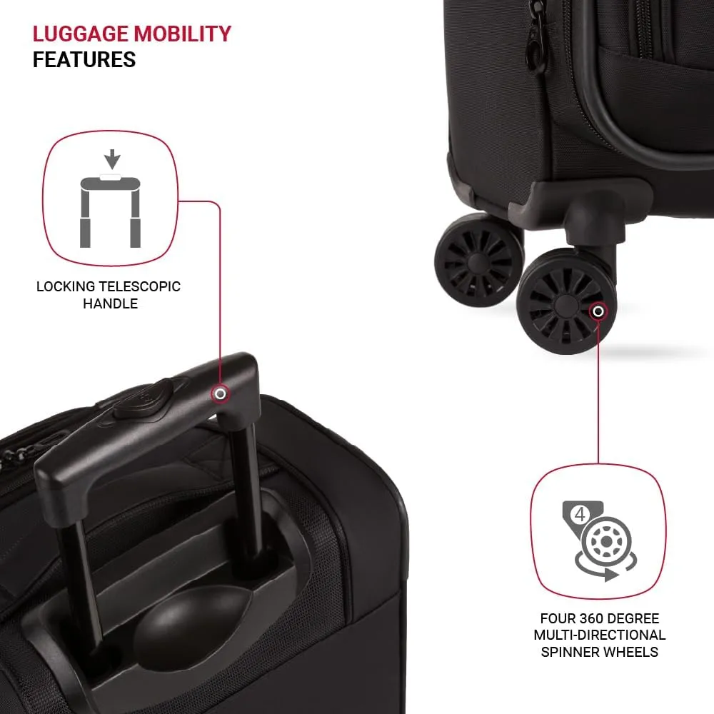 SwissGear Sion II Softside Expandable Luggage with Spinner Wheels, Black, 3-Piece Set (20/24/28)