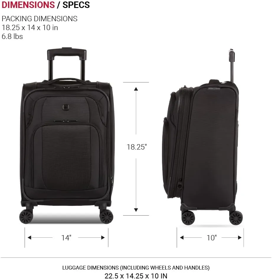 SwissGear Sion II Softside Expandable Luggage with Spinner Wheels, Black, 3-Piece Set (20/24/28)