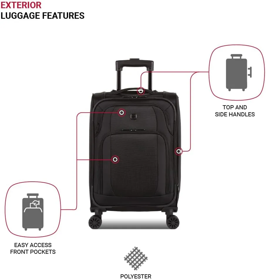 SwissGear Sion II Softside Expandable Luggage with Spinner Wheels, Black, 3-Piece Set (20/24/28)