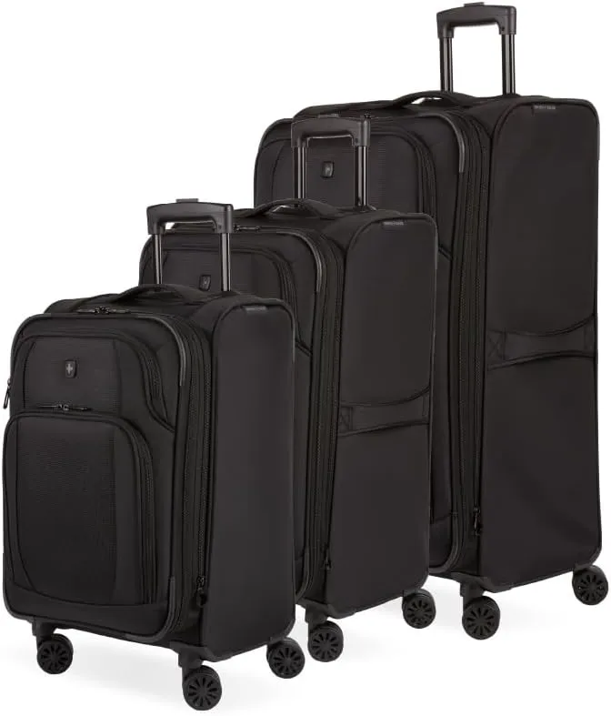 SwissGear Sion II Softside Expandable Luggage with Spinner Wheels, Black, 3-Piece Set (20/24/28)