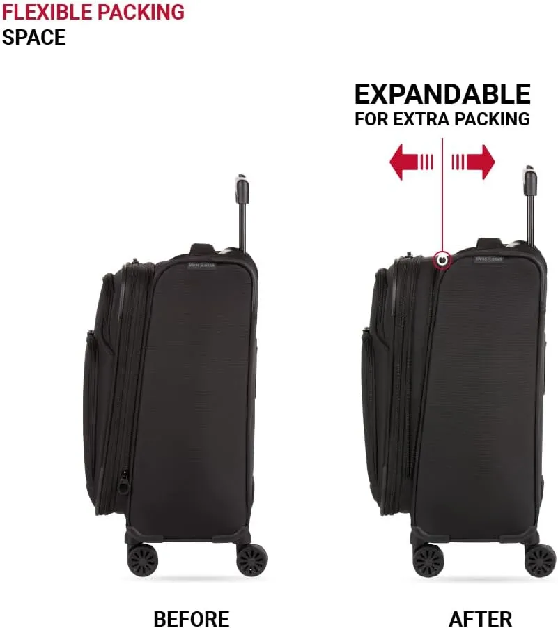 SwissGear Sion II Softside Expandable Luggage with Spinner Wheels, Black, 3-Piece Set (20/24/28)