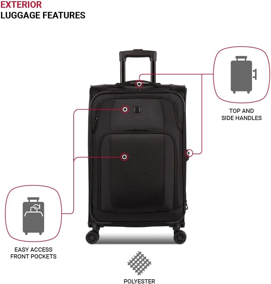 SwissGear Sion II Softside Expandable Luggage with Spinner Wheels, Black, Checked-Medium 24-Inch