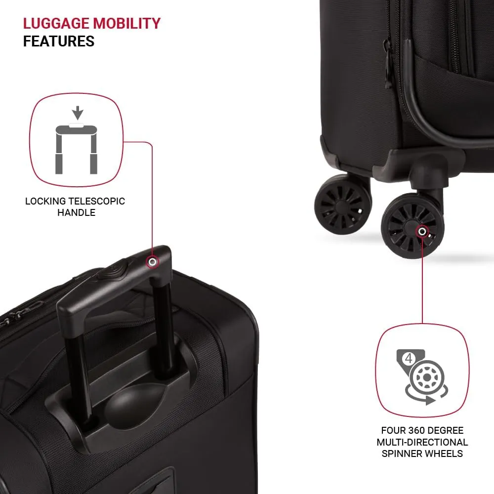 SwissGear Sion II Softside Expandable Luggage with Spinner Wheels, Black, Checked-Medium 24-Inch