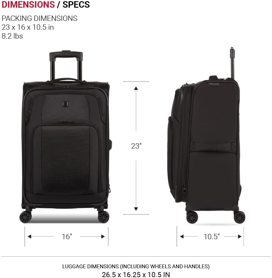 SwissGear Sion II Softside Expandable Luggage with Spinner Wheels, Black, Checked-Medium 24-Inch