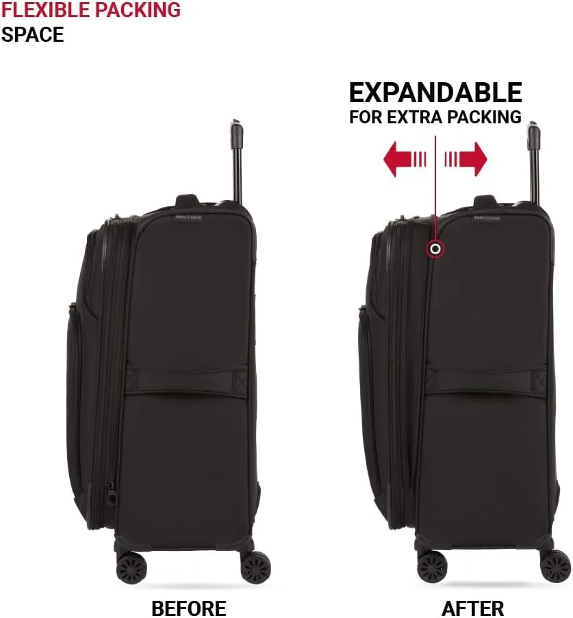 SwissGear Sion II Softside Expandable Luggage with Spinner Wheels, Black, Checked-Medium 24-Inch