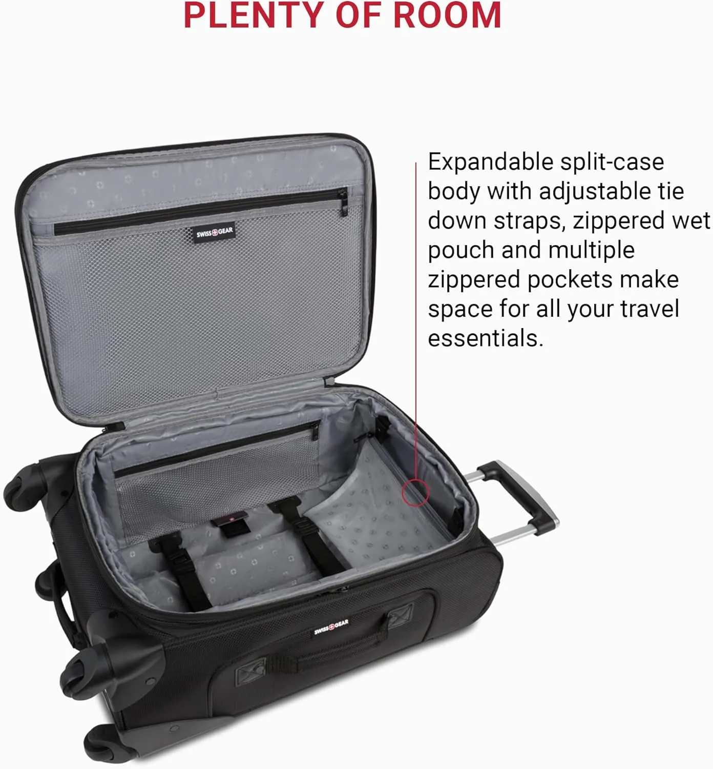 SwissGear Sion Softside Expandable Luggage, Black, Checked-Medium 25-Inch