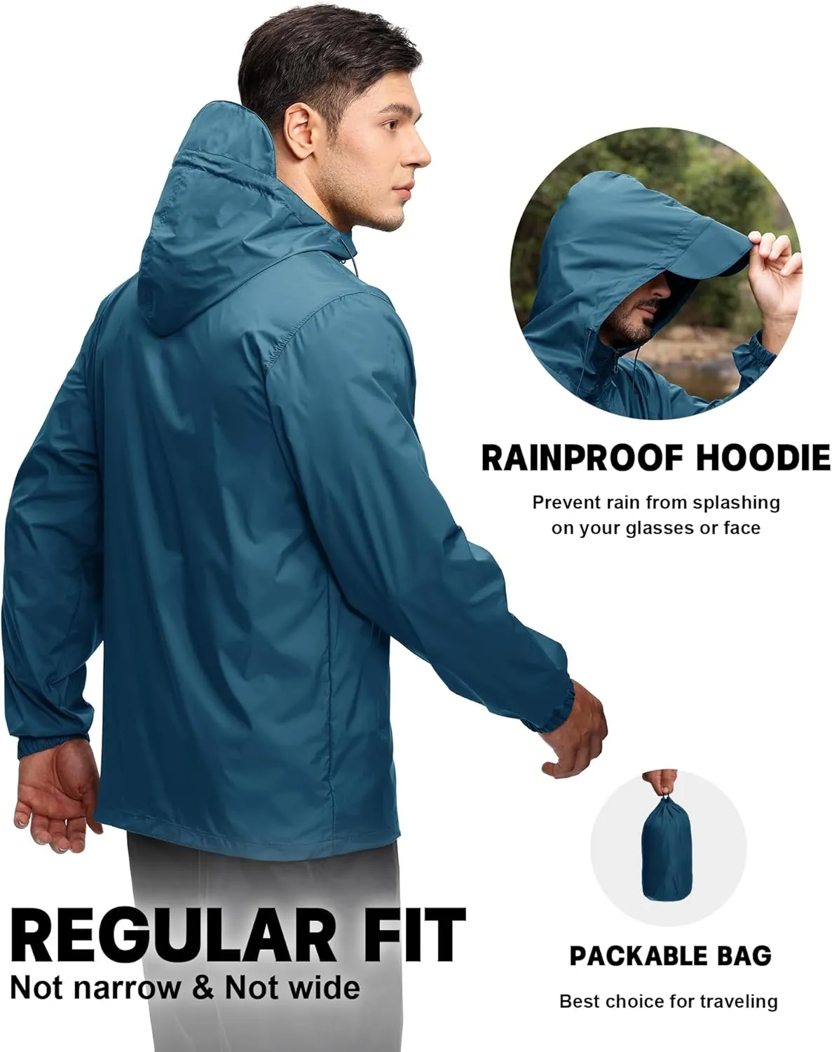 SWISSWELL Mens Waterproof Windbreaker Rain Jacket Lightweight Packable Raincoat with Hood for Golf Hiking Travel