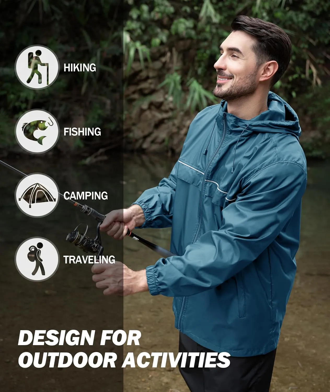 SWISSWELL Mens Waterproof Windbreaker Rain Jacket Lightweight Packable Raincoat with Hood for Golf Hiking Travel