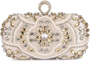 Tanpell Womens Beaded Champagne Clutch Bag Fashion Diamond Rhinestone Clutch Evening Handbags Bridal Purse for Wedding Party (Gold)
