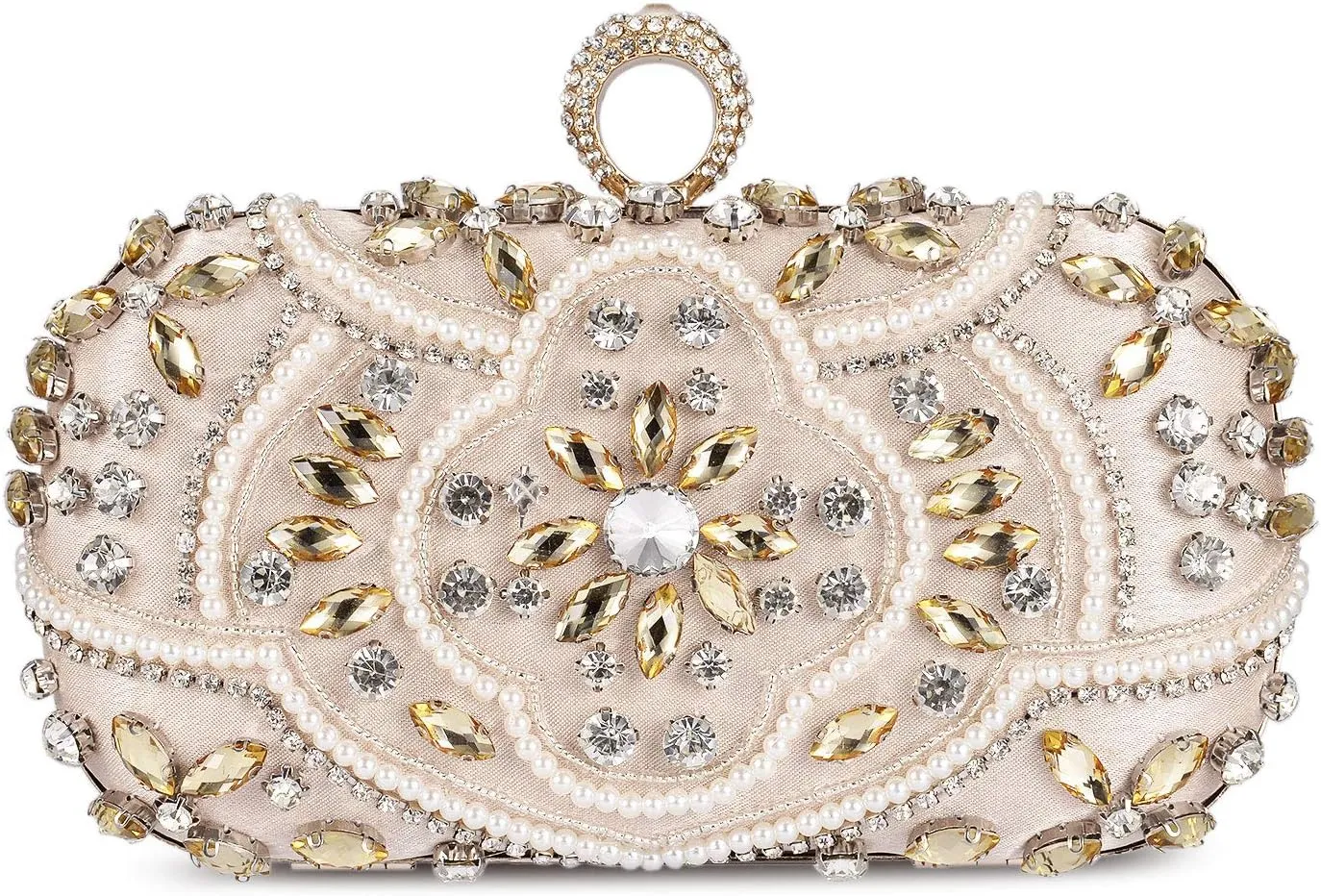 Tanpell Womens Beaded Champagne Clutch Bag Fashion Diamond Rhinestone Clutch Evening Handbags Bridal Purse for Wedding Party (Gold)