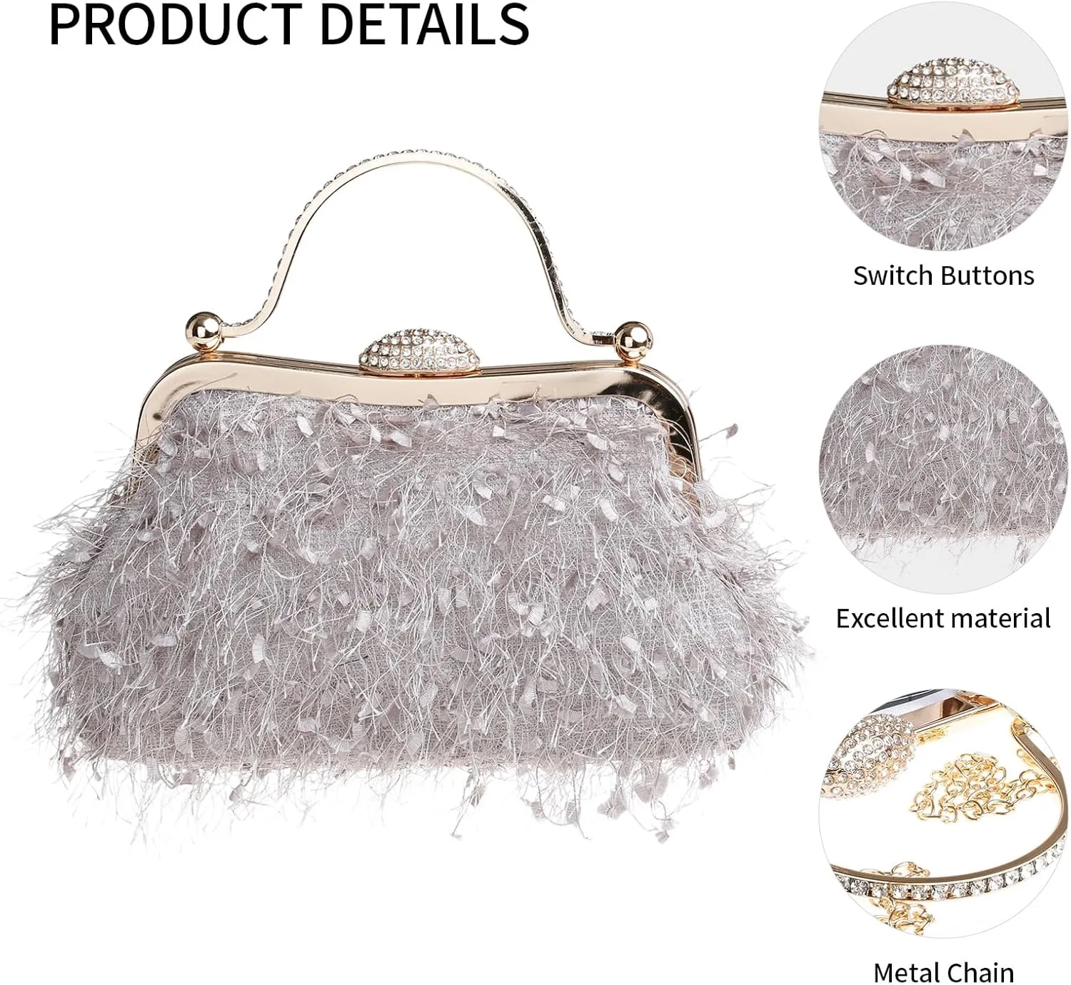 Tassel Women's Evening Handbag Cocktail Prom Formal Clutch Purse Feather Elegant Shoulder Bag for Wedding Banquet